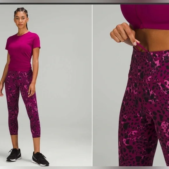 Lululemon Base Pace High-Rise Crop 23  Cheetah Camo Magenta Purple Multi - Picture 2 of 8